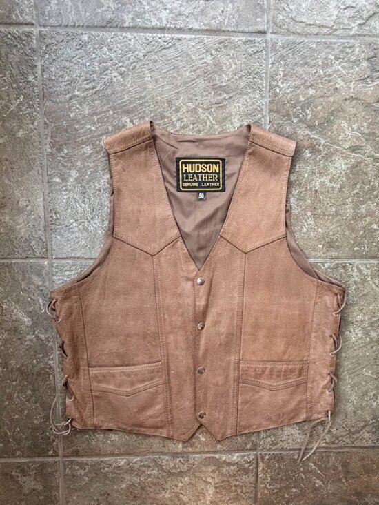 Hudson Outerwear Other - Hudson Leather Vintage Motorcycle Vest Brown Tan Side Lace Western Biker 50